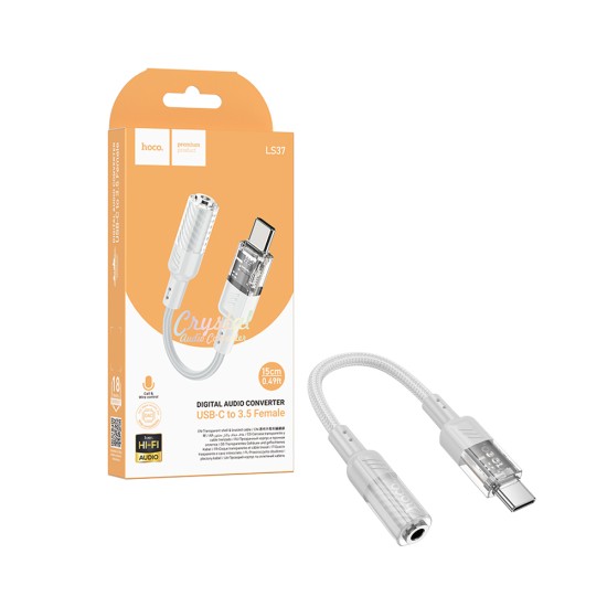 Cabo Adaptador de Áudio Hoco LS37 Spirit Tipo-C para 3,5mm Cinza
